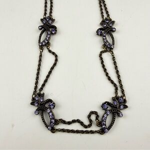 Purple Rhinestone Victorian Style Necklace Bronze Tone By Sweet Romance GUC